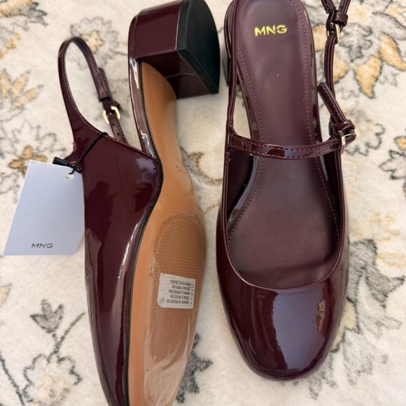 Mango Burgundy and Purple Patent Round Toe Slingback Heels